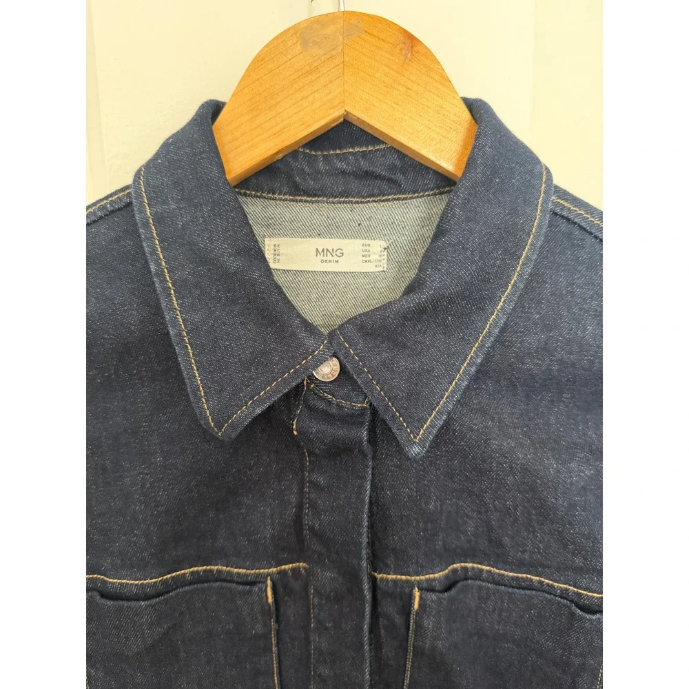 Mango MNG Denim Dark Wash Button Up Shirt Jacket Dark Blue Women Size L
